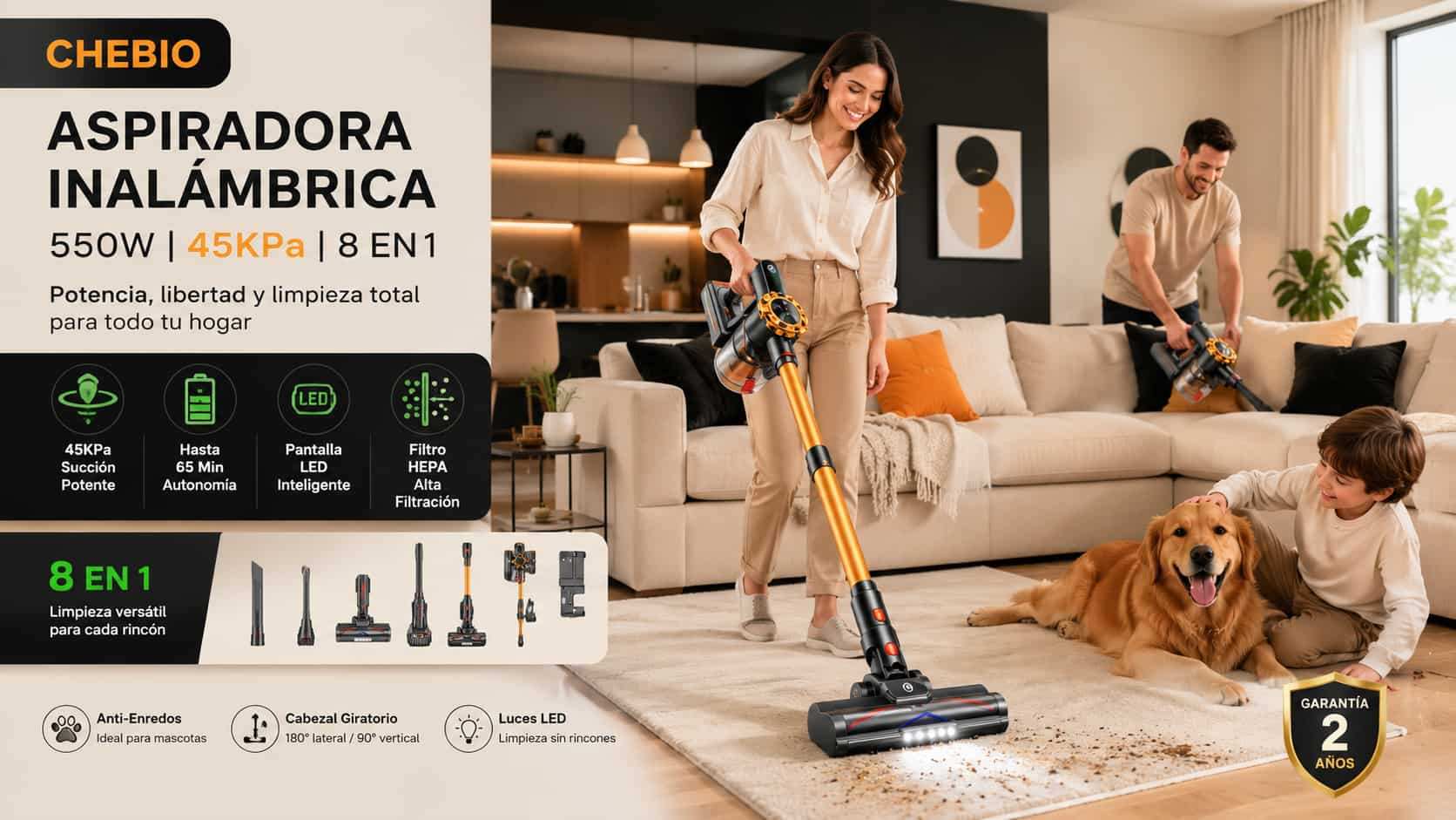 Aspiradora Inalámbrica Potente CHEBIO para tu hogar