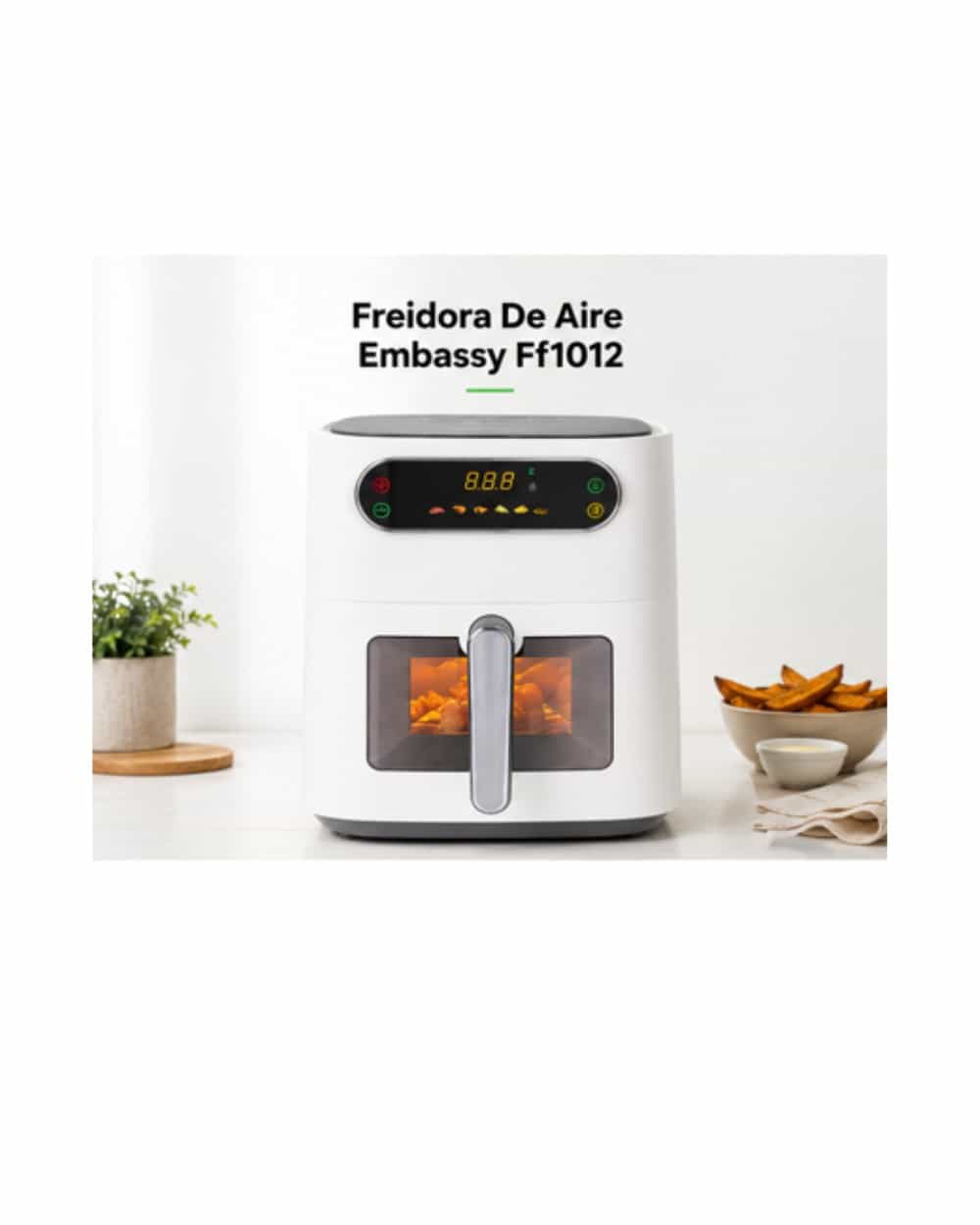 Freidora de Aire Embassy FF1012 blanca con visor frontal y panel digital táctil