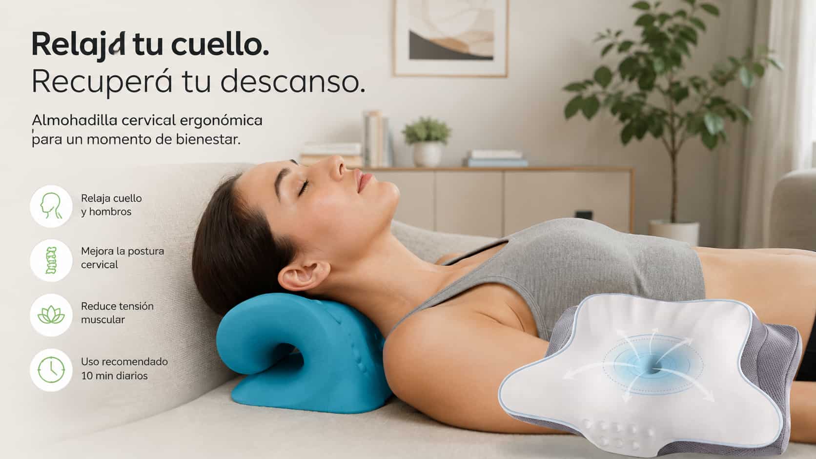 Almohadilla cervical ergonómica para relajar cuello y hombros