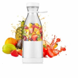 Mini licuadora portátil USB con instrucciones para preparar licuados y jugos